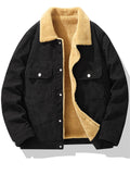 Men's Retro Corduroy Button Up Fleece Lined Workwear Jacket with Flap Pockets