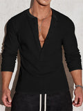 Men's Autumn Waffle-Knit Henley Long Sleeve T-Shirt Casual Daily Wear