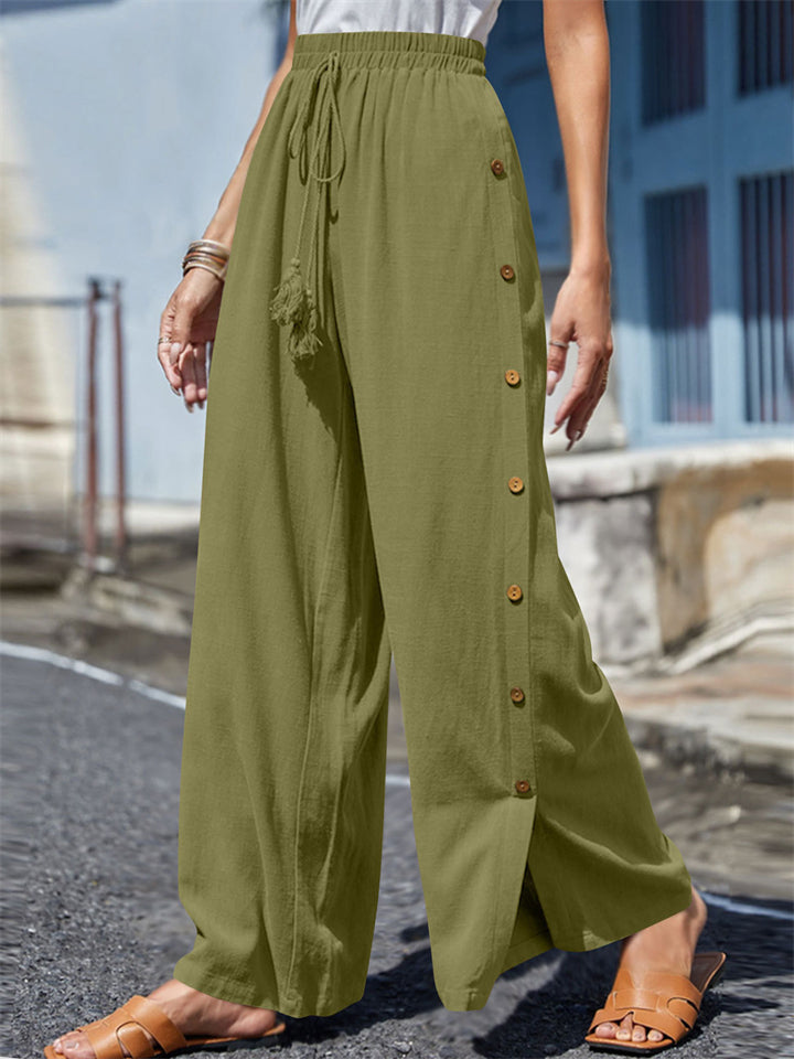 Female Plus Size Side Split Buttoned Drawstring Pants