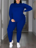 Plus Size Women's Simple Plain Color Long Sleeve Top Tight Pants Set