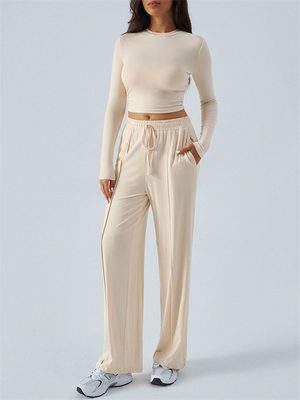 Women's 2Pcs Y2K Style Solid Color Sporty Long Sleeve Top & Pants Set