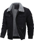 Plus Size Men's Corduroy Fleece Lined Warm Utility Coats with Pockets