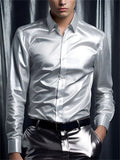 Men's Long Sleeved Button Up Shiny Satin Dress Shirts