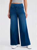 Womens High Waisted Elastic Wide Leg Pull on Denim Jeans