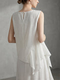 Women's Patchwork Sleeveless Asymmetric Ruffle Top Midi Dress