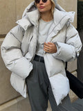 Women's Oversized Detachable Hat Zip-Up Warm Padded Coat