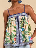 Women's Summer Holiday Style Contrast Color Print Strap Shirts