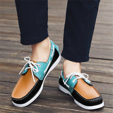 Male's Trendy Faux Leather Contrast Color Lace Up Flats Boat Shoes