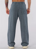 Men's Casual Solid Color Sports Mid Waist Elastic Straight Wide Leg Trousers