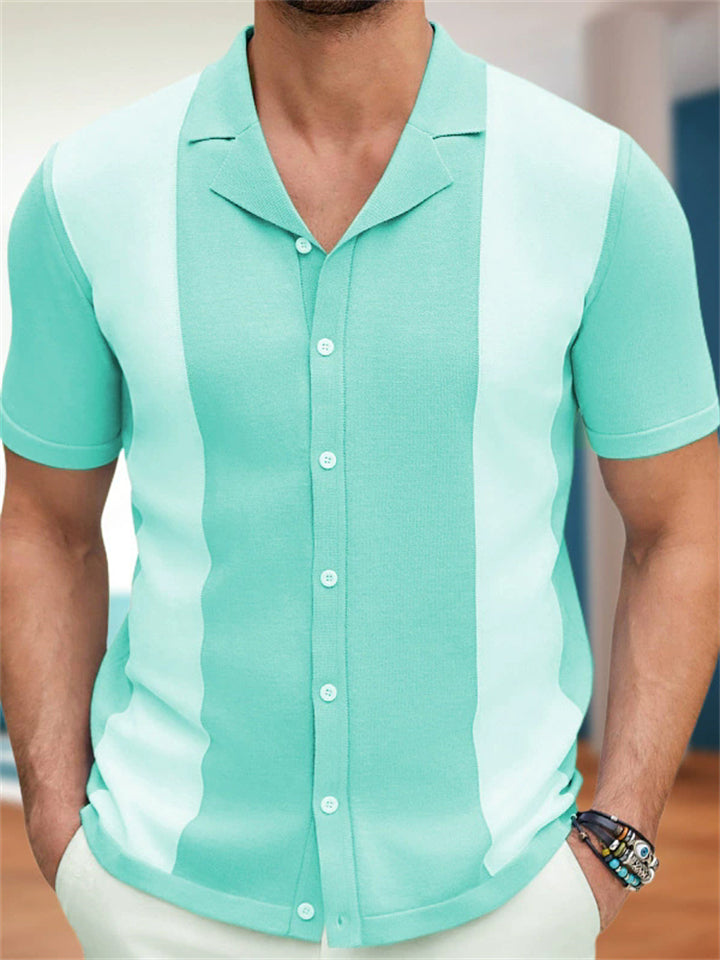 Men's  Summer Cool Contrast Color Button Up Knitted Polo Shirts