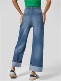 Women's Trendy High Waist Blue Wide Leg Denim Pants