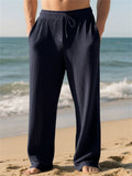 Men's Spring Drawstring Jacquard Pit Stripe Straight Leg Trousers