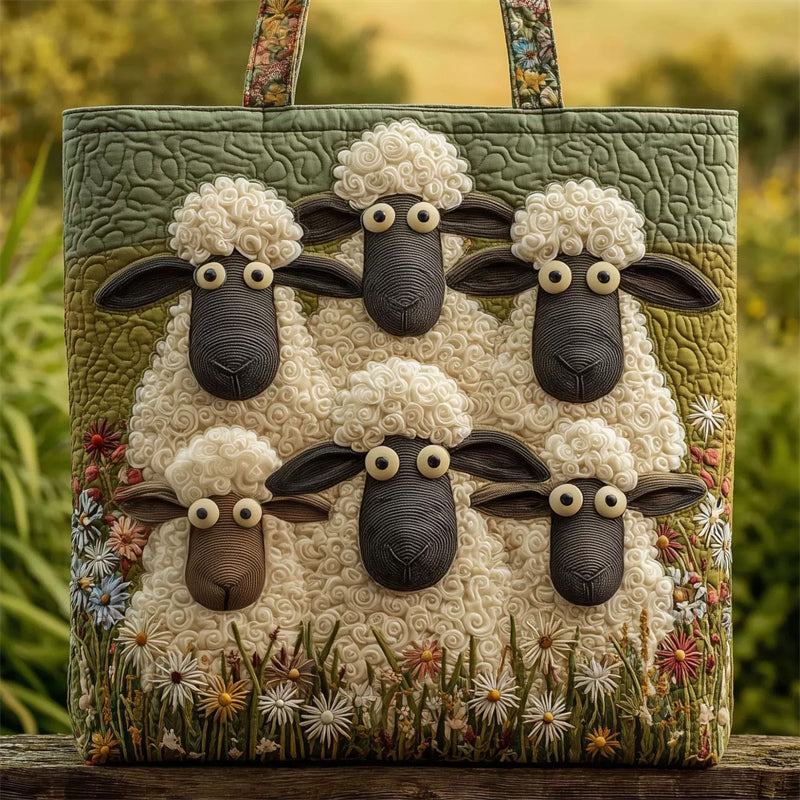Cute Googly Eyes Sheep Floral Canvas Tote Bag