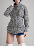 Vintage Grey Camouflage Military Tactical Coat for Women