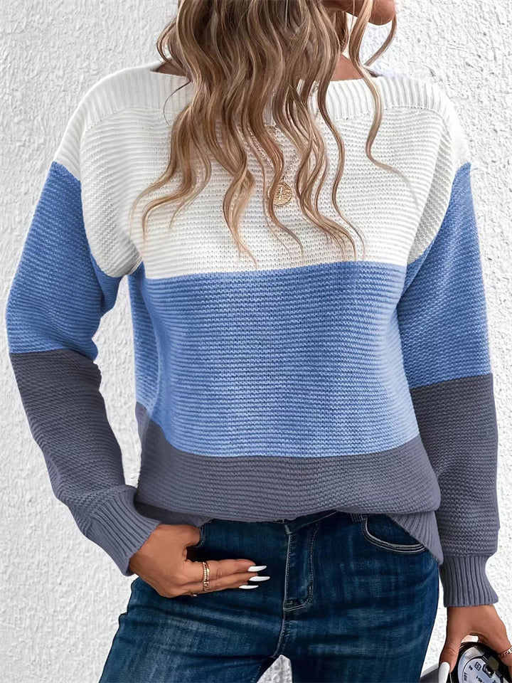 Women's Casual Simple Contrast Color Round Neck Knitted Sweaters