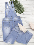 Women's Casual Ripped Light Blue Denim Overalls