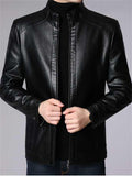 Men's ‌Stand Collar Thermal Lined Faux Leather Jacket for Men with Zipper‌