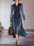 ‌Elegant Leopard Print Contrast Trim Long Shirt Dress for Women