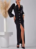 Sexy Trendy Black Mesh Patchwork Button Up Split Dress for Women