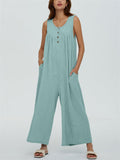 Relaxed U Neck Sleeveless Side Pocket Wide Leg Jumpsuit for Women
