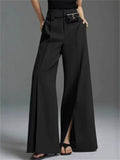 Women's Summer Chic Solid Color High Waist Split Wide Leg Pants