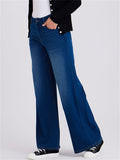 Womens High Waisted Wide Leg Jeans Whisker Denim Pants