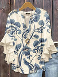 Women's Summer Holiday Style Floral Printed Ruffle Sleeve Blouses