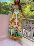 Female Stylish Lively Sleeveless Fruit Print Strappy Dresses