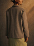 Women Vintage Houndstooth Double Breasted Blazer Jacket