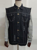 Punk Lapel Sleeveless Black Denim Jacket for Men