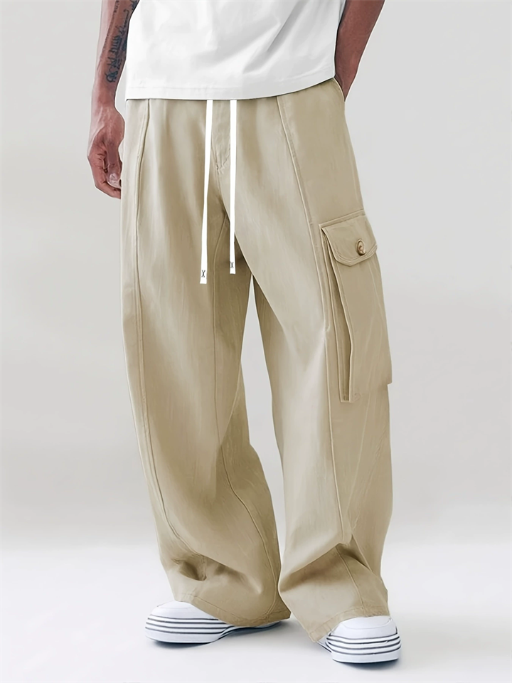 Men's Casual Loose Fit Cargo Pants with Side Flap Pockets‌