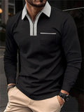 Men's Fall V Neck Long Sleeve Fitted Polo Shirt