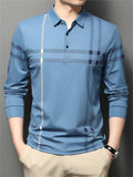 Men's Geometry Print Lapel Long Sleeve Polo Shirts