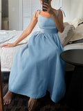 Beach Casual Pure Cotton Backless Strappy Dress for Women
