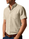 Men's Causal Linen Solid Color Pocket Short Sleeve Shirts