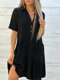 Solid Color Lapel Beach Tiered Dresses for Ladies