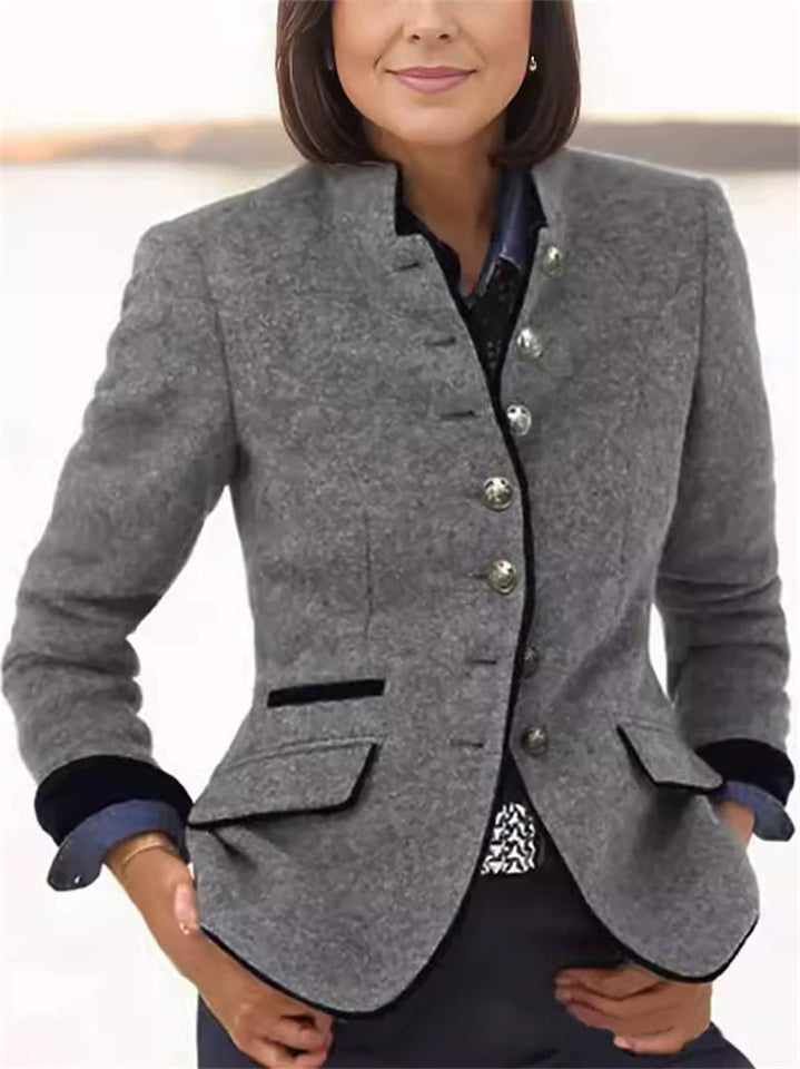 Women's Vintage Contrast Trim Stand Collar Single Breasted Coat
