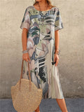 Female Casual Art Print Crew Neck Short Sleeve Vacation Dress