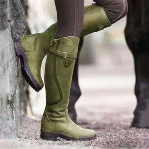 Female Vintage PU Leather Knee Length Equestrian Knight Boots
