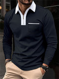 Men's Fall V Neck Long Sleeve Fitted Polo Shirt