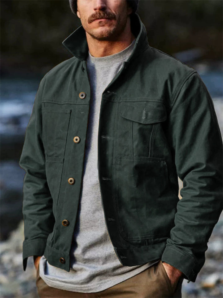 Men's Vintage Autumn Solid Color Button Up Cargo Cardigan Coats