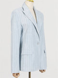 Women's Blue Bling Long Sleeve Single-Breasted Stripe Suit Coat