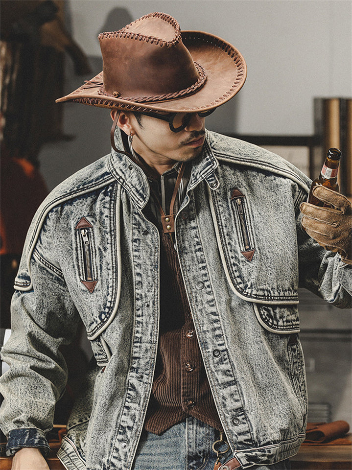 Men's Retro Classic Cotton Long Sleeve Denim Motorcycle Jacket