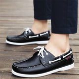 Male's Trendy Faux Leather Contrast Color Lace Up Flats Boat Shoes