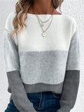 Women's Casual Simple Contrast Color Round Neck Knitted Sweaters
