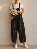 Women Vintage Baggy Wide Leg Distressed Denim Cropped Overalls