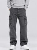 Men Vintage Straight Leg Multi Pocket Cargo Denim Pants
