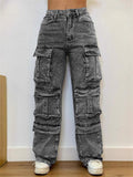 Women's Bling Bling Rhinestone Studded Cargo Denim Jeans
