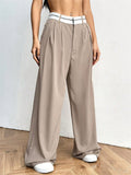 Casual Loose Fit Patchwork Wide Leg Suit Pants for Women