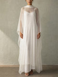 Womens White Sheer Cape Overlay Two Piece Maxi Dress Set
